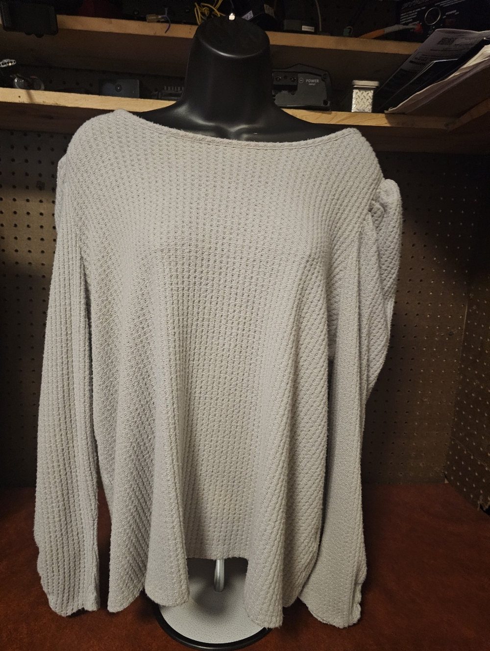Candace Cameron Bure Puffy Sleeve Gray Waffle Shirt 1X